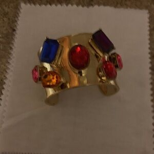 Gold Cuff Bracelet with Multicolor Gemstones